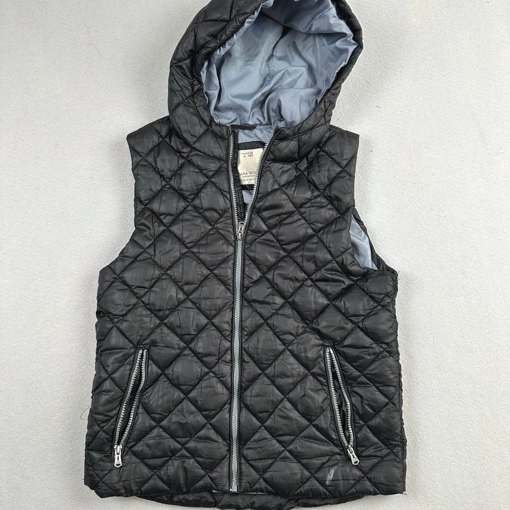 Discontinued Zara Boys Quilted Puffer Vest Hooded Black Size 13/14